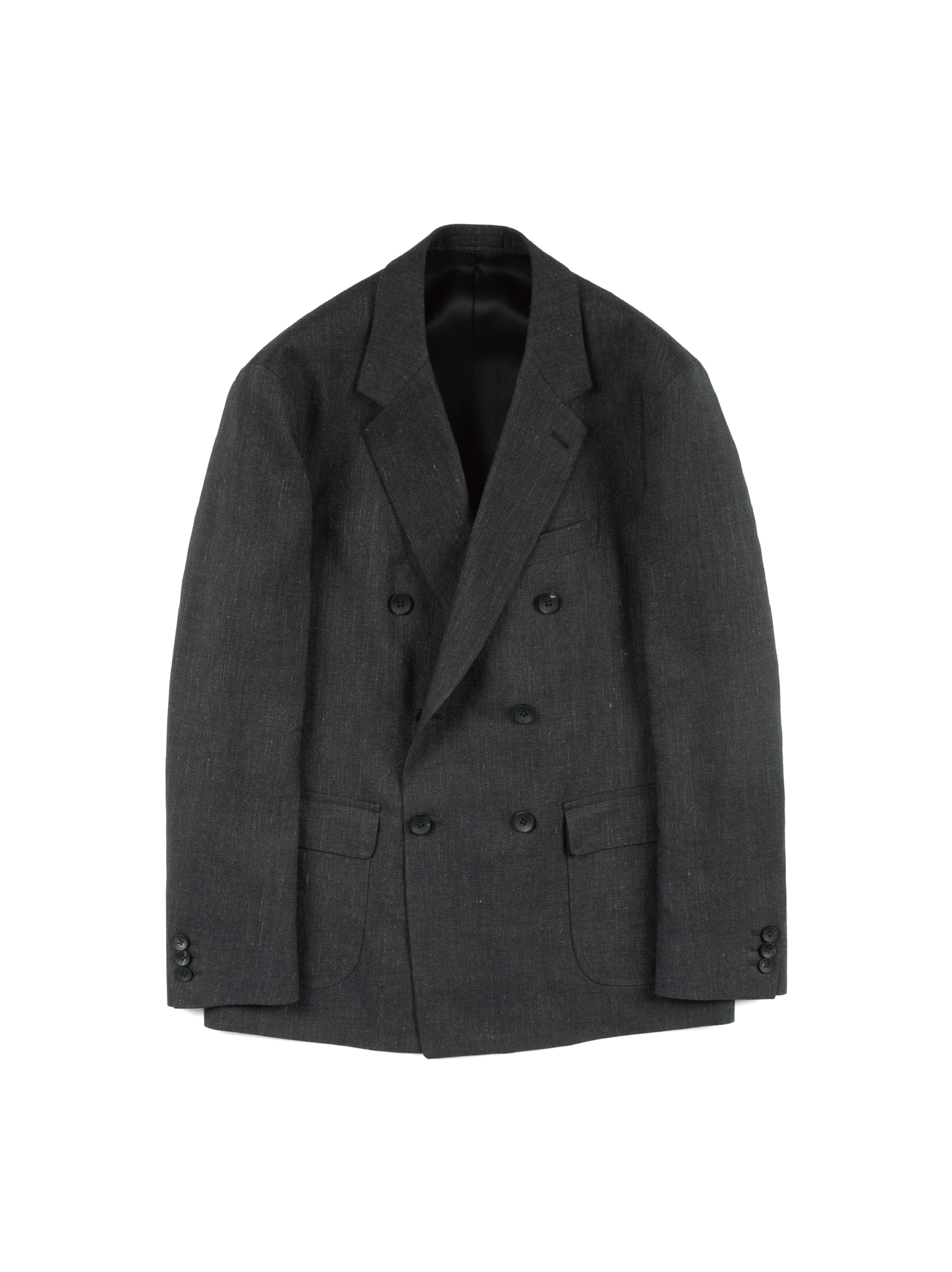 LINEN/PAPER/WOOL WASHED TWILL DOUBLE BREASTED JACKET|TOP BLACK