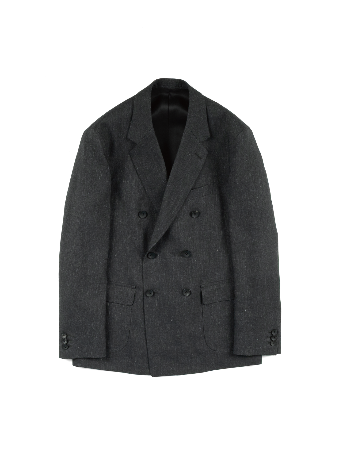 LINEN/PAPER/WOOL WASHED TWILL DOUBLE BREASTED JACKET|TOP BLACK