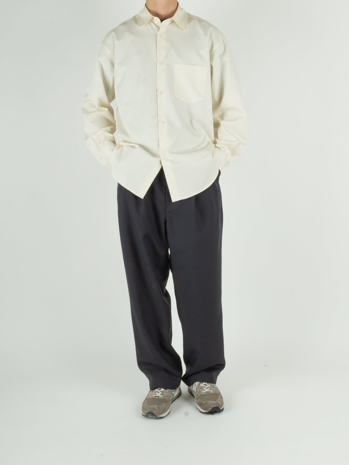 Super160's WOOL/KID MOHAIR WIDE PANTS|DARK NAVY