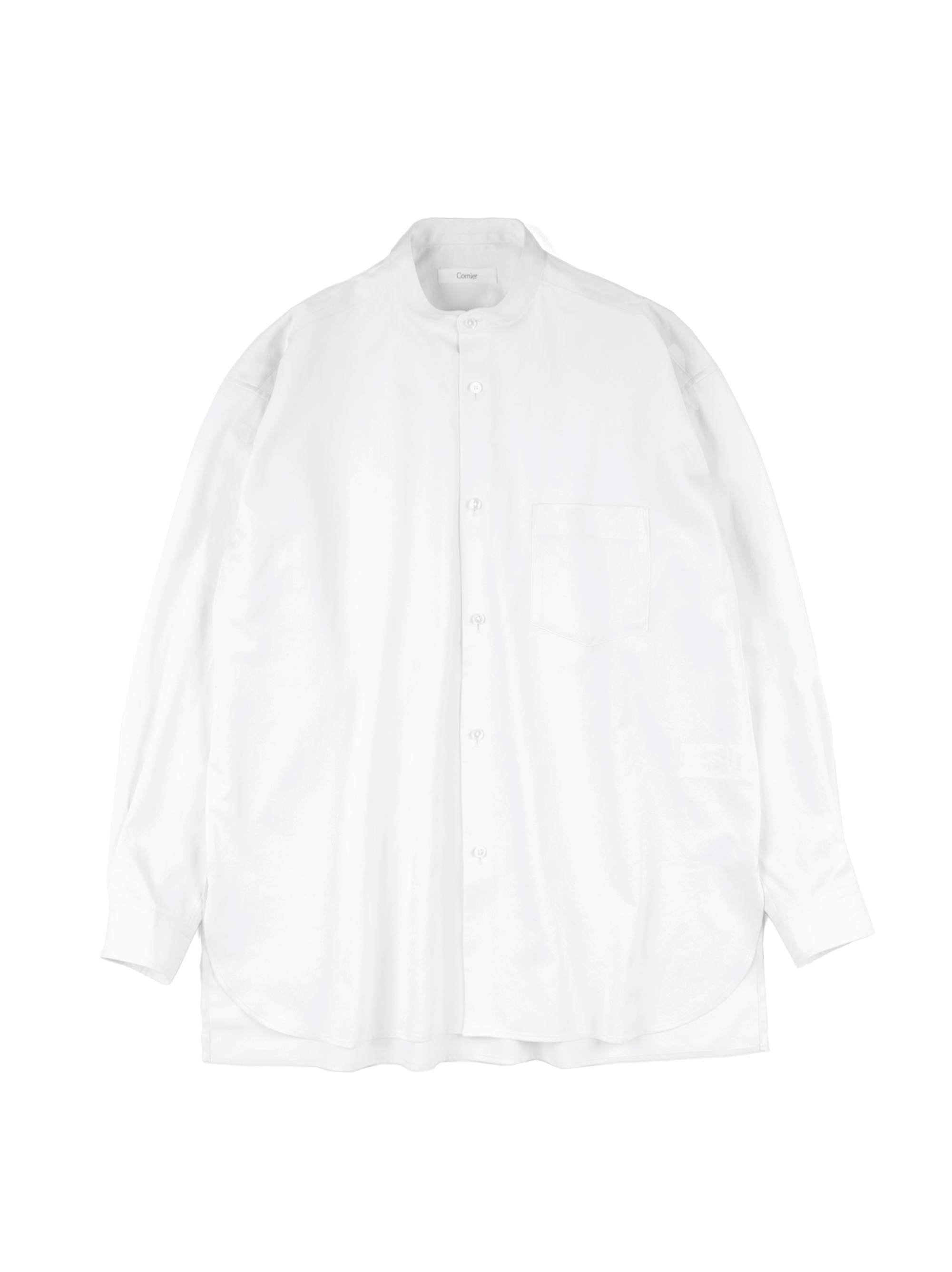 FINX COTTON TWILL BAND COLLAR SHIRTS|WHITE – Cornier FINX COTTON TWILL BAND COLLAR SHIRTS|WHITE – Cornier