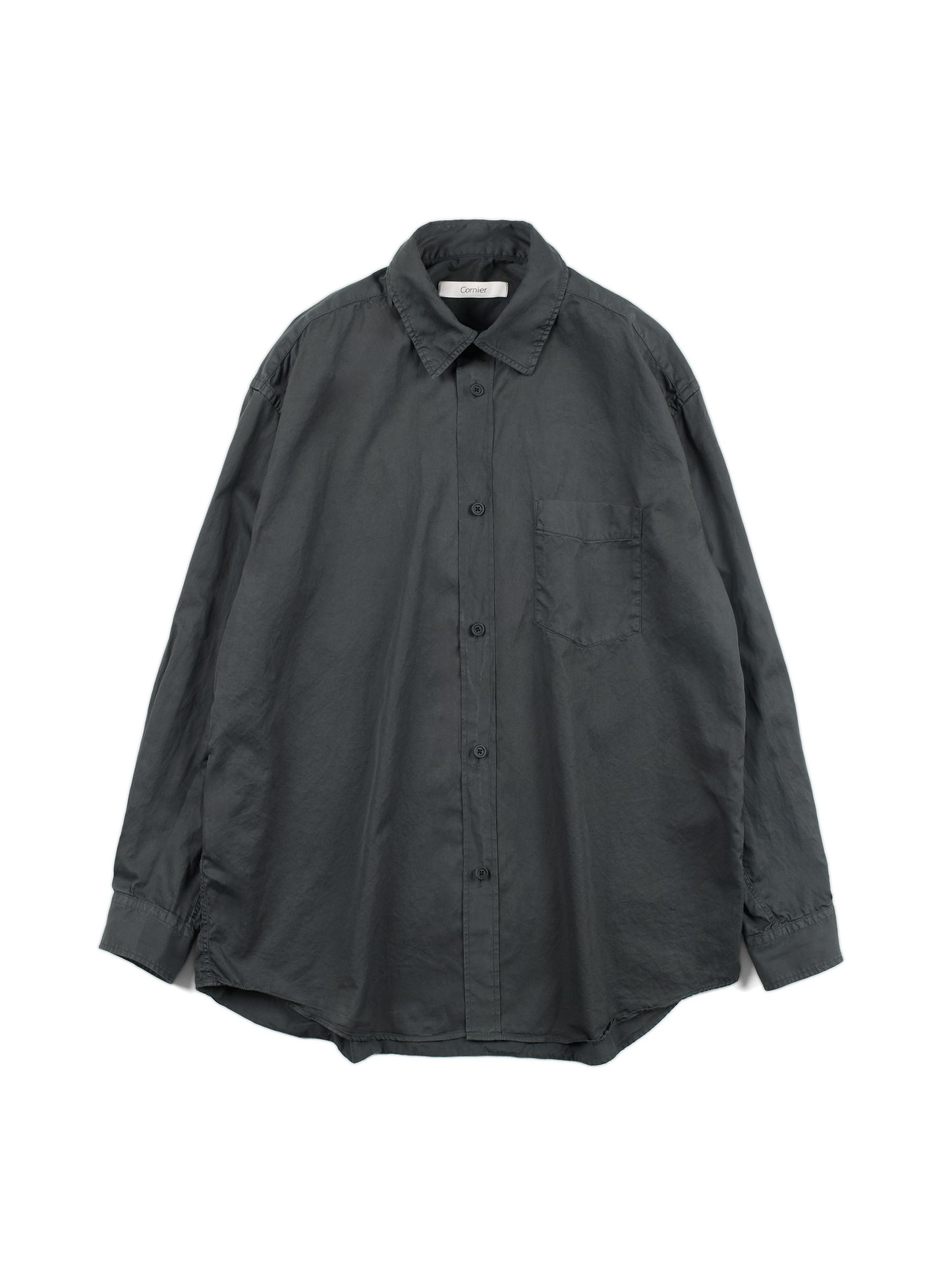 GARMENT DYED FINX COTTON TWILL BIG SHIRTS|INK BLACK