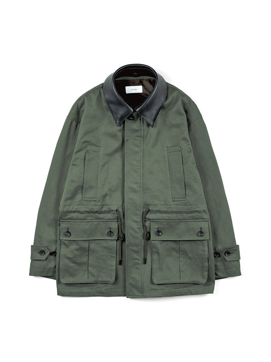LEATHER COLLAR FINX/ZIMBABWE COTTON TWILL BLOUSON|KHAKI
