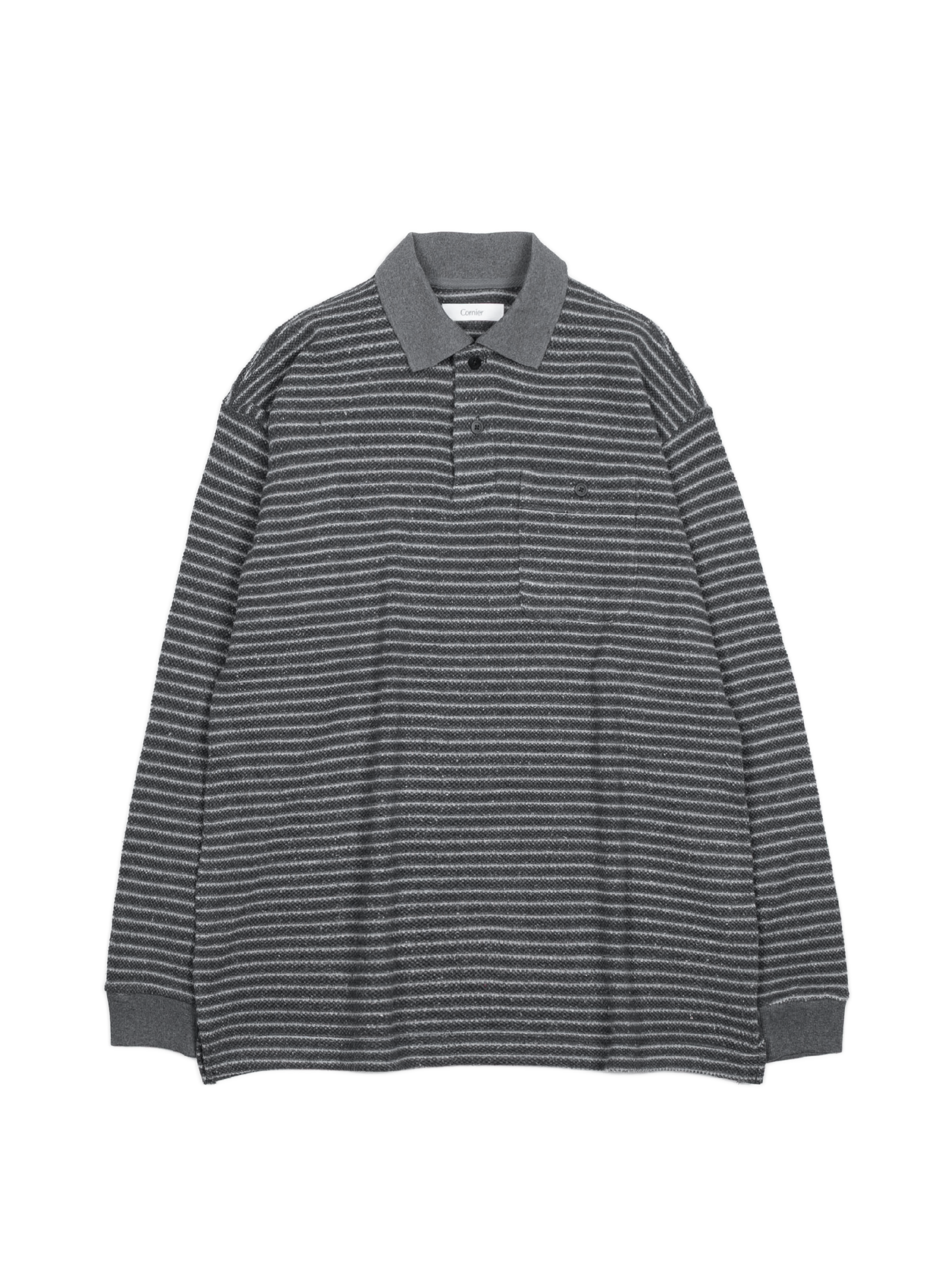 SILK NEP HEAVY MOSS STITCH BORDER POLO SHIRTS｜GRAY – Cornier