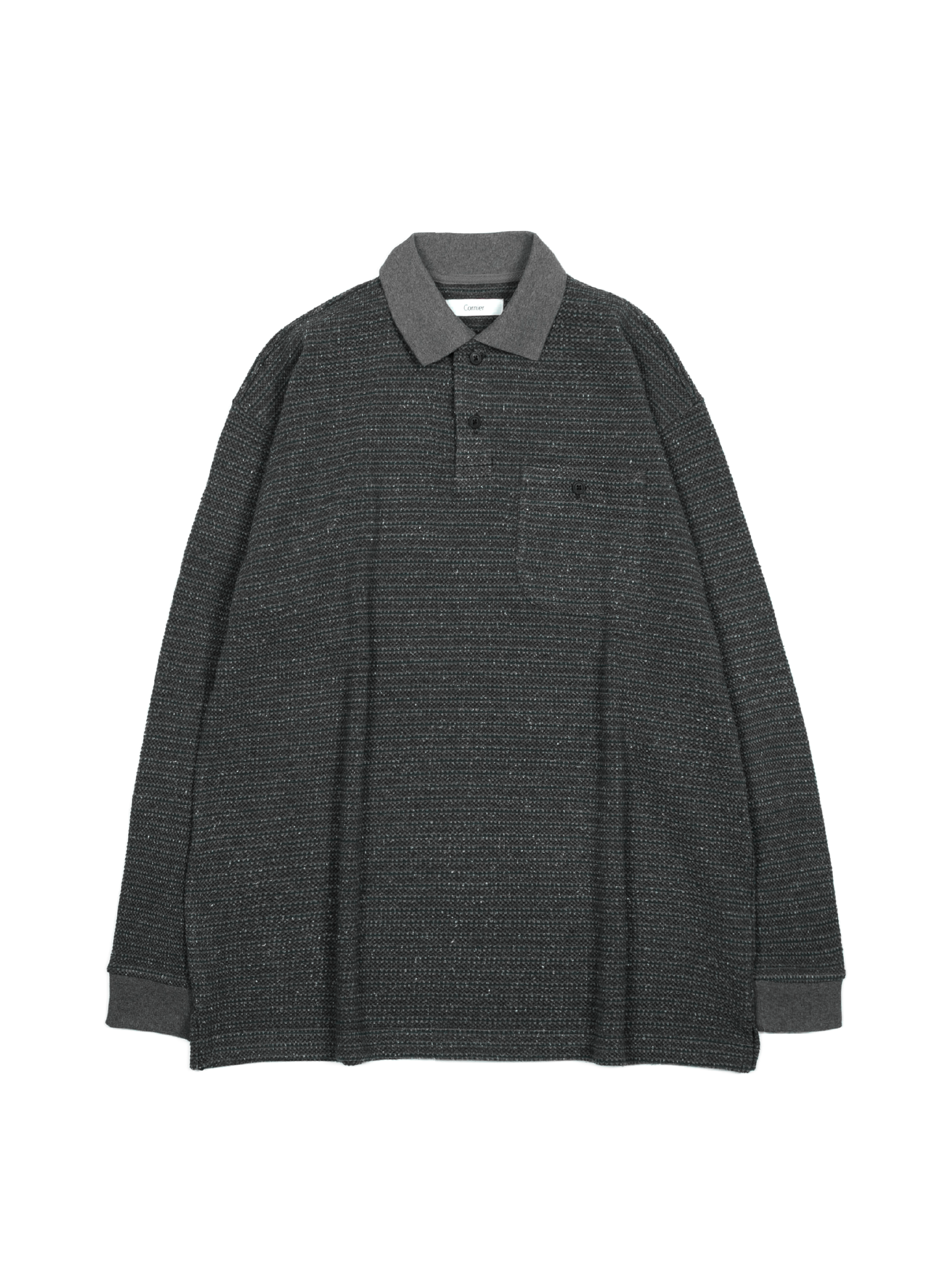 SILK NEP HEAVY MOSS STITCH BORDER POLO SHIRTS｜GREEN – Cornier