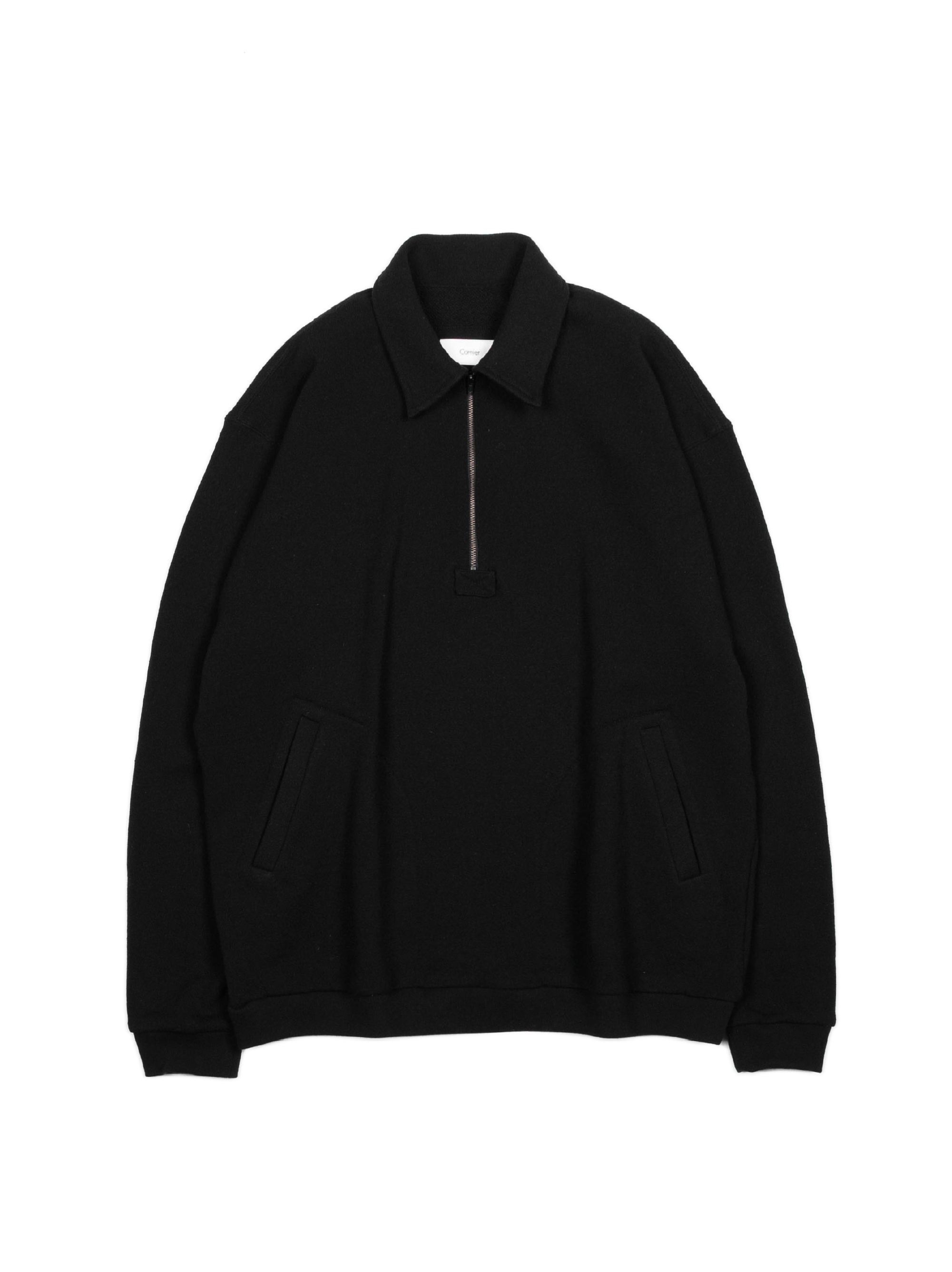 SILK/COTTON LOOPBACK FLEECE HALF ZIP SHIRTS｜BLACK – Cornier