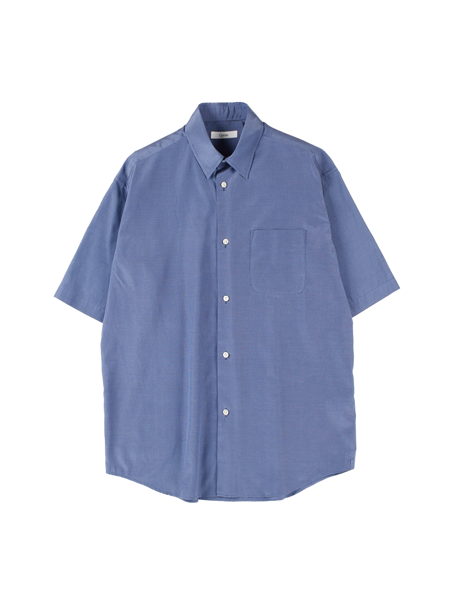 SILK/COTTON MICRO CHECK HALF SLEEVE SHIRTS|BLUE