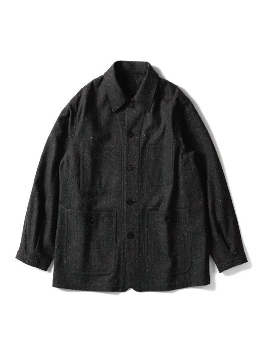 SHETLAND WOOL MIX TWEED WORK JACKET|BLACK MIX