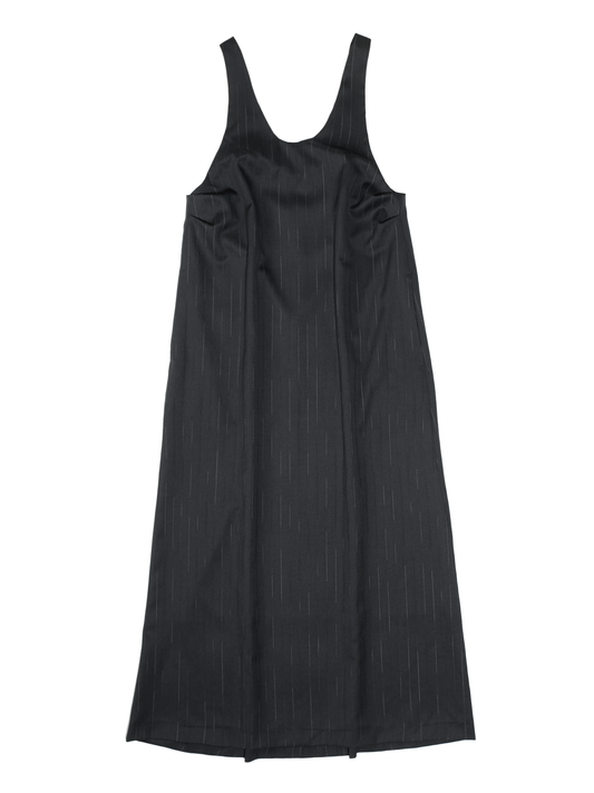 Super130's RESISTED YARN DYED WOOL GABARDINE DRESS|BLACK