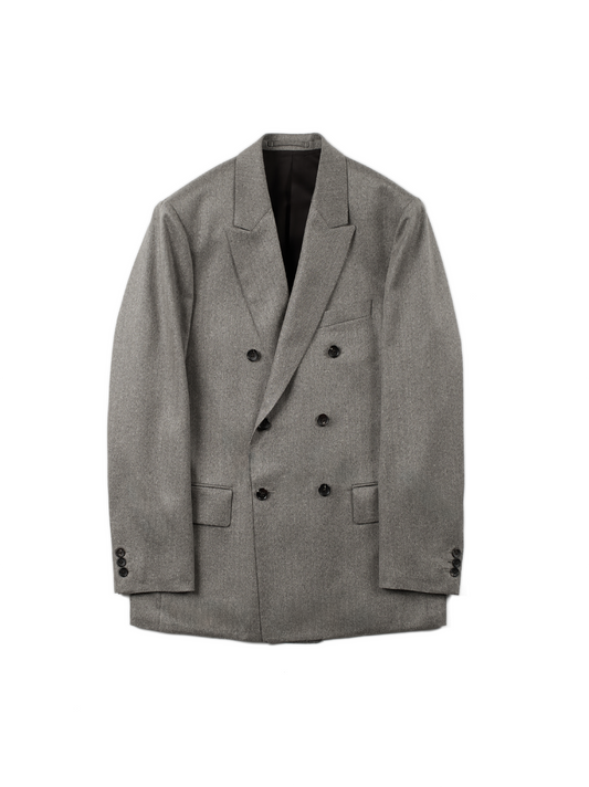 Super130's WOOL/SILK HERRINGBONE DOUBLE BREASTED JACKET|BROWN