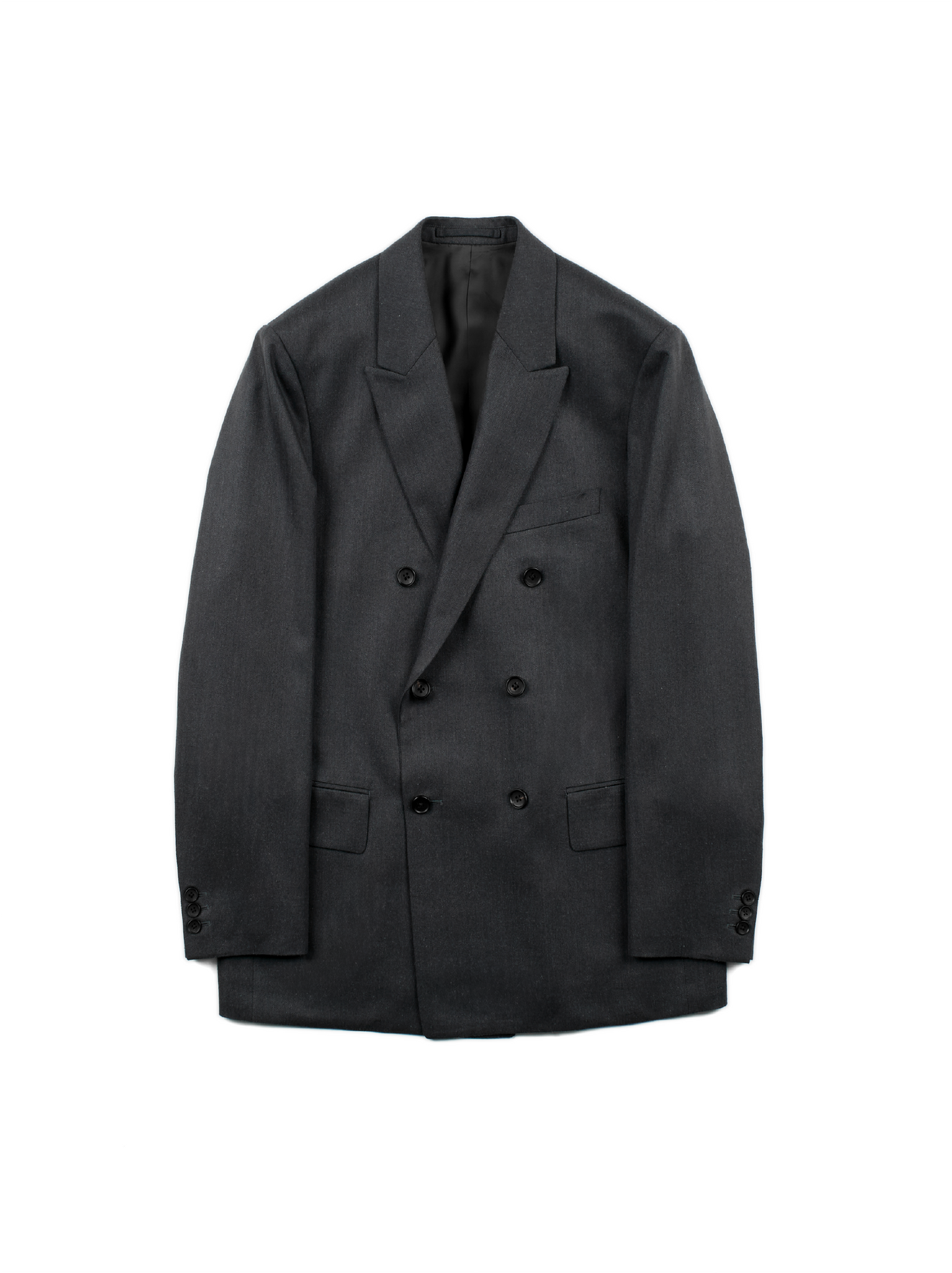 Super130's WOOL/SILK HERRINGBONE DOUBLE BREASTED JACKET|CHARCOAL