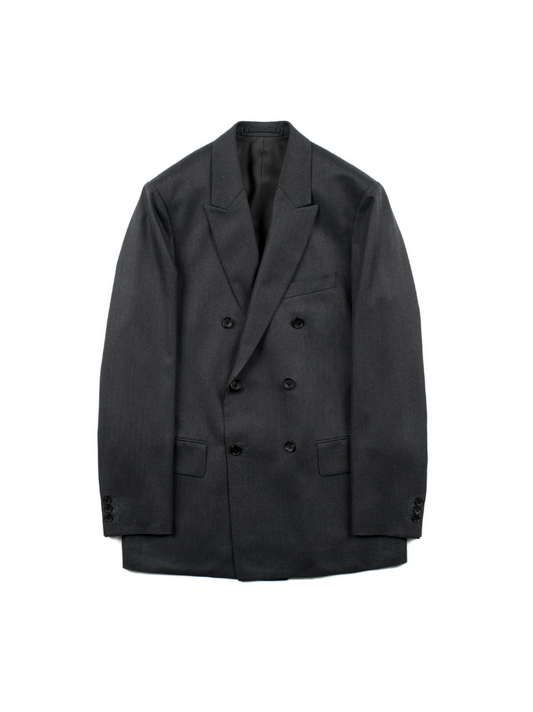 Super130's WOOL/SILK HERRINGBONE DOUBLE BREASTED JACKET|CHARCOAL