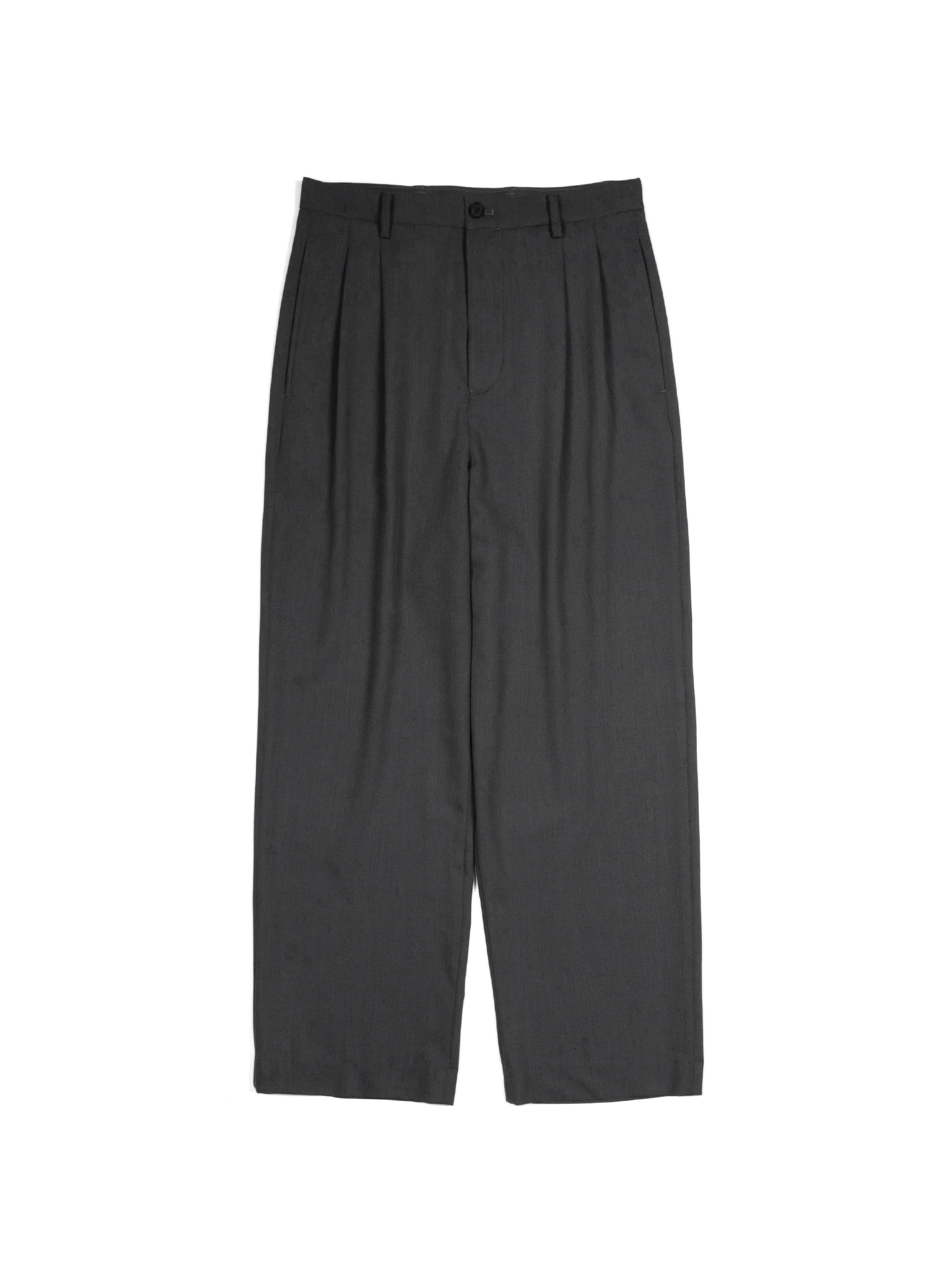 Super130's WORSTED WOOL GABARDINE 2-TUCK PANTS｜AGED GRAY – Cornier