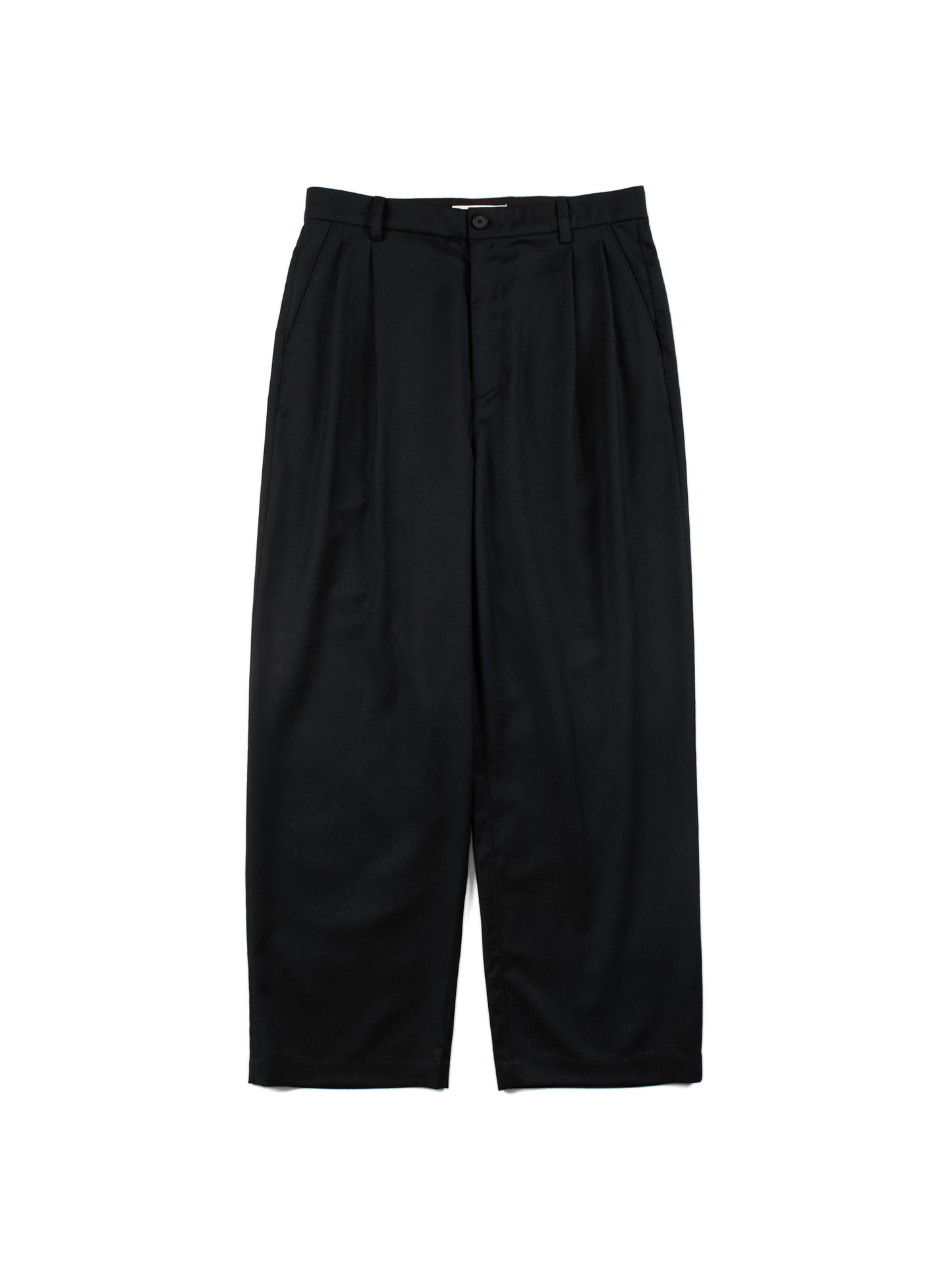 Super130's WORSTED WOOL LIGHT MILLED WIDE PANTS|TOP BLACK
