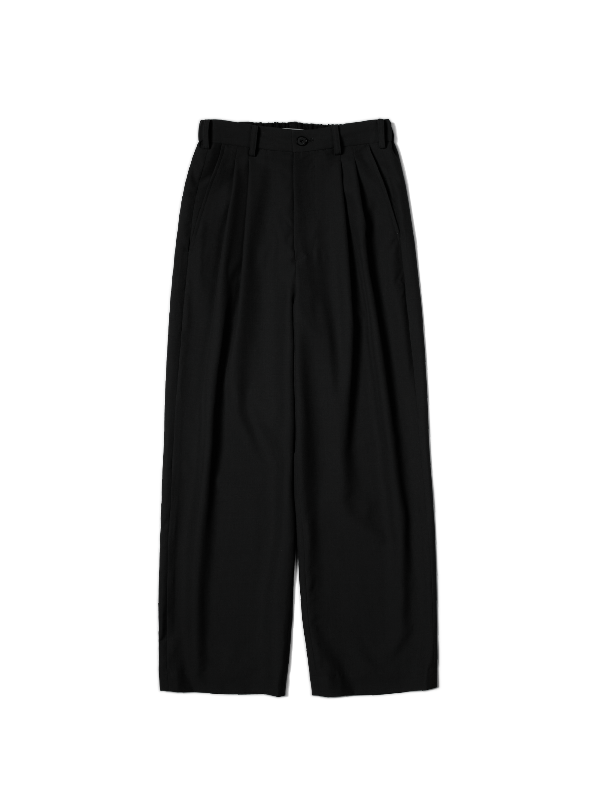 Super130's WORSTED WOOL TROPICAL 2-TUCK EASY PANTS|BLACK – Cornier Super130's WORSTED WOOL TROPICAL 2-TUCK EASY PANTS|BLACK – Cornier