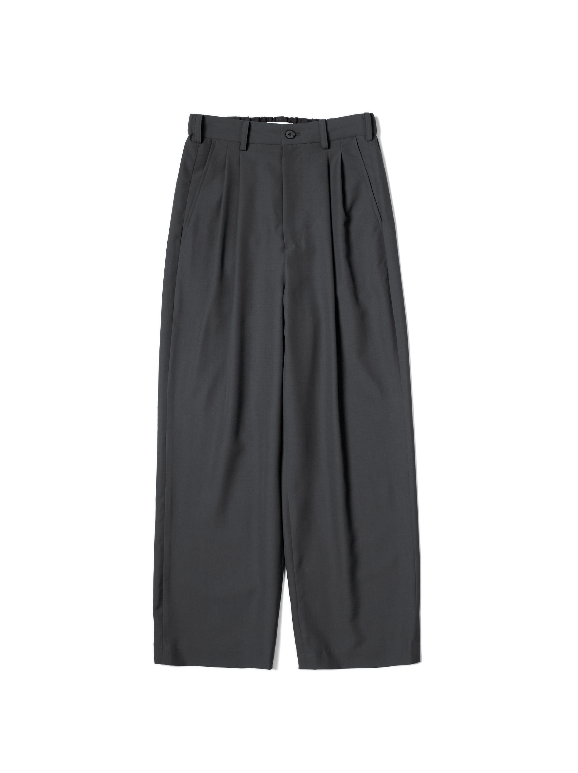 【cornier】 WOOL TROPICAL STRAIGHT SLACKS Super130's WORSTED WOOL TROPICAL 2-TUCK EASY PANTS｜CHARCOAL – Cornier