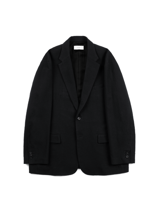 Super140's WOOL SILK NEP OVERSIZED JACKET|BLACK