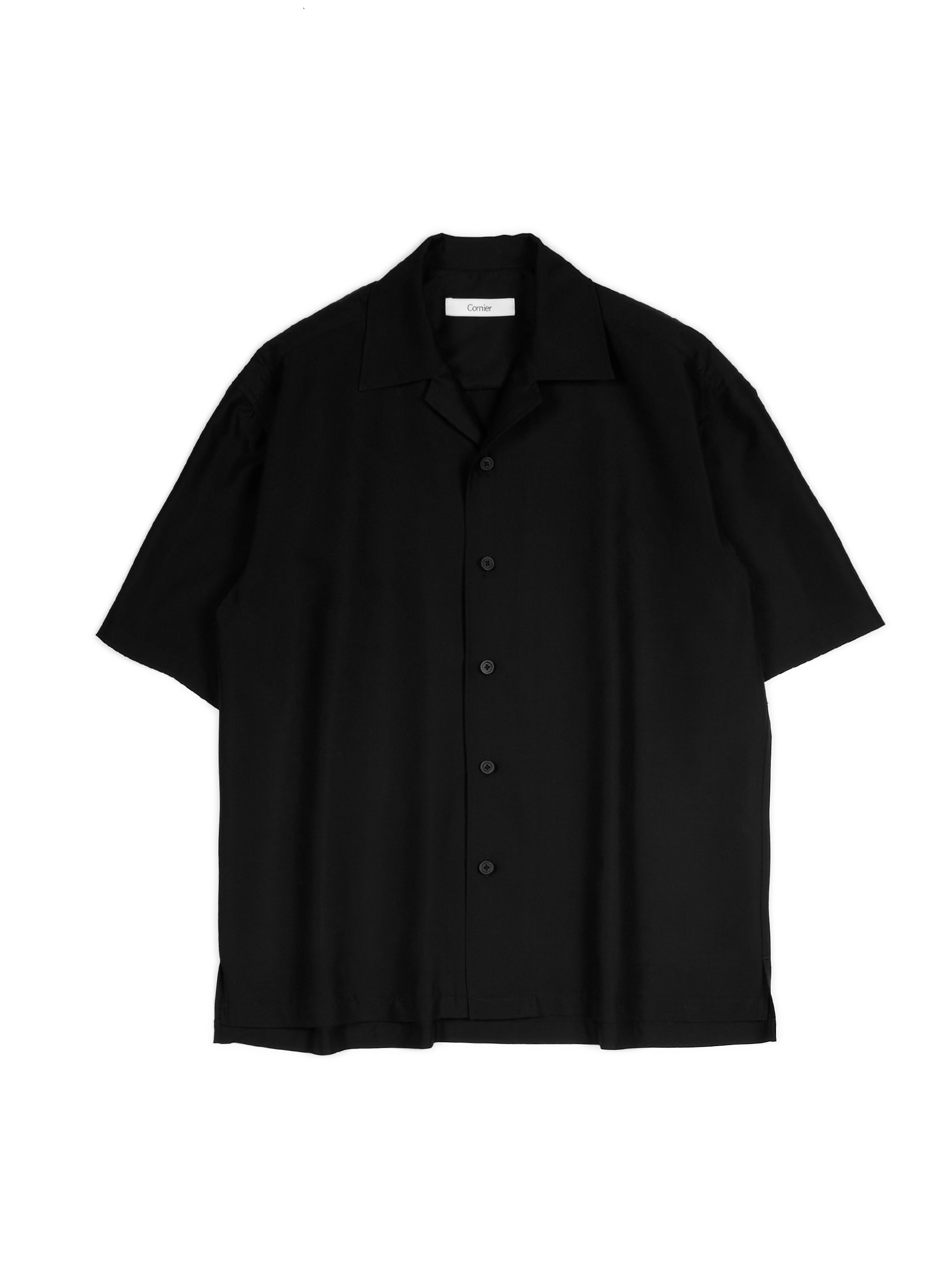 トップス Cornier LAMBWOOL CASHMERE MOSSER SHIRTS WORSTED CASHMERE/SILK TROPICAL HALF SLEEVE SHIRTS｜BLACK – Cornier