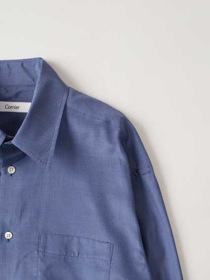 SILK/COTTON MICRO GINGHAM CHECK SHIRTS｜BLUE