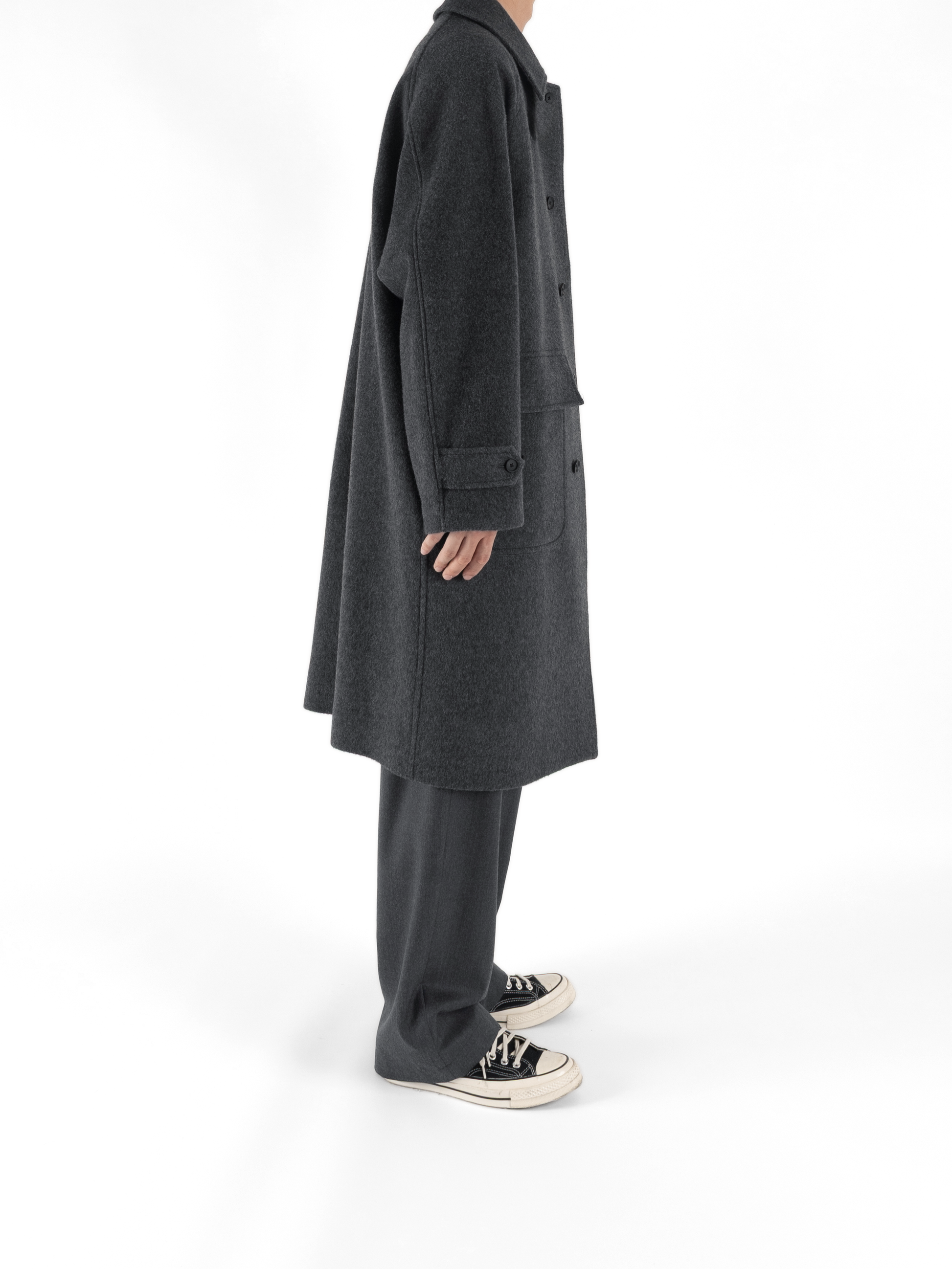 カシミヤ100% マキシ丈 バルマカーンコート チャコールグレー カシミヤ カシミヤ100% マキシ丈 バルマカーンコート チャコールグレー カシミヤ