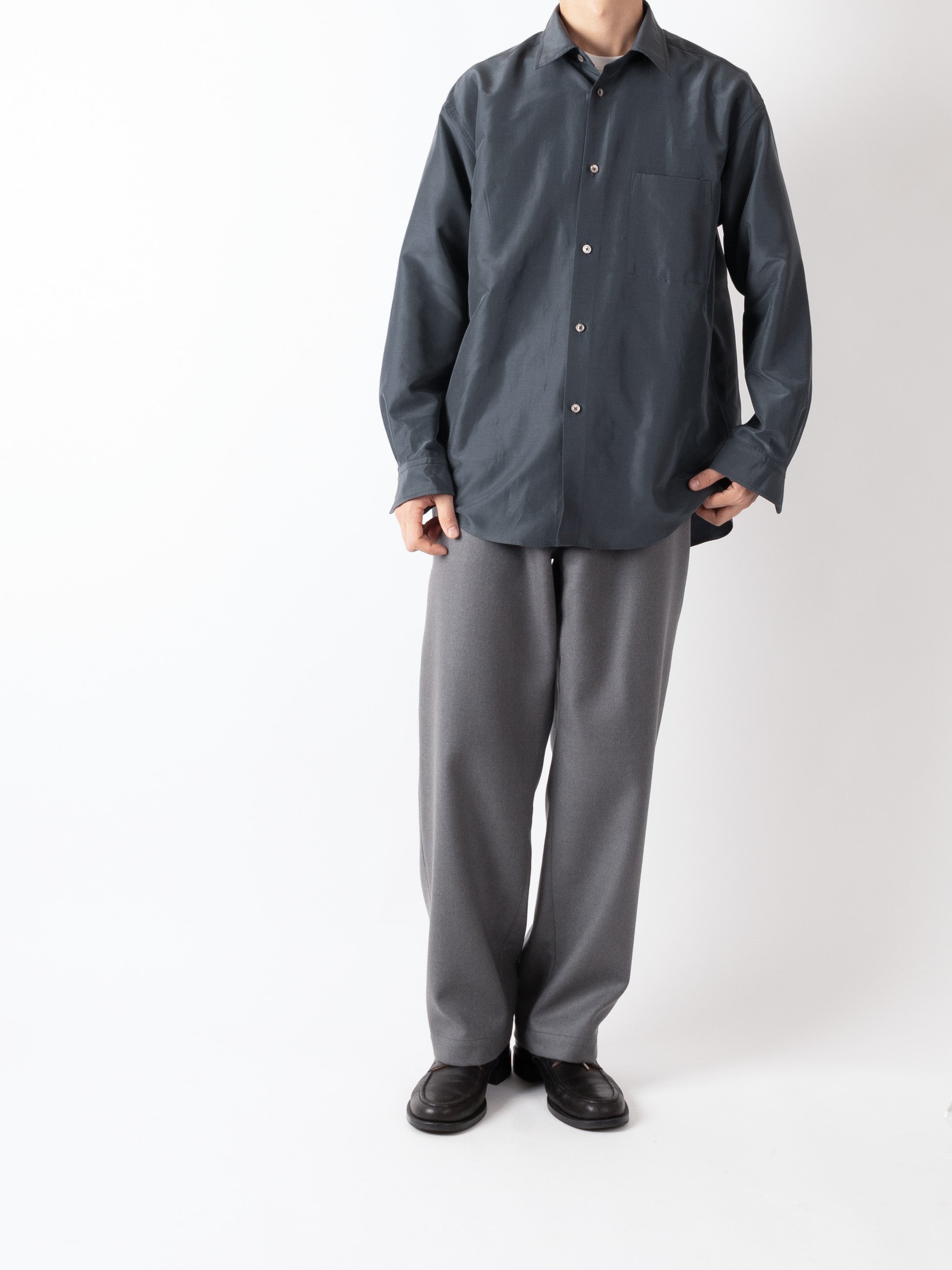 BRAZIL SILK/COTTON LONG SLEEVE SHIRTS｜BLUE GRAY