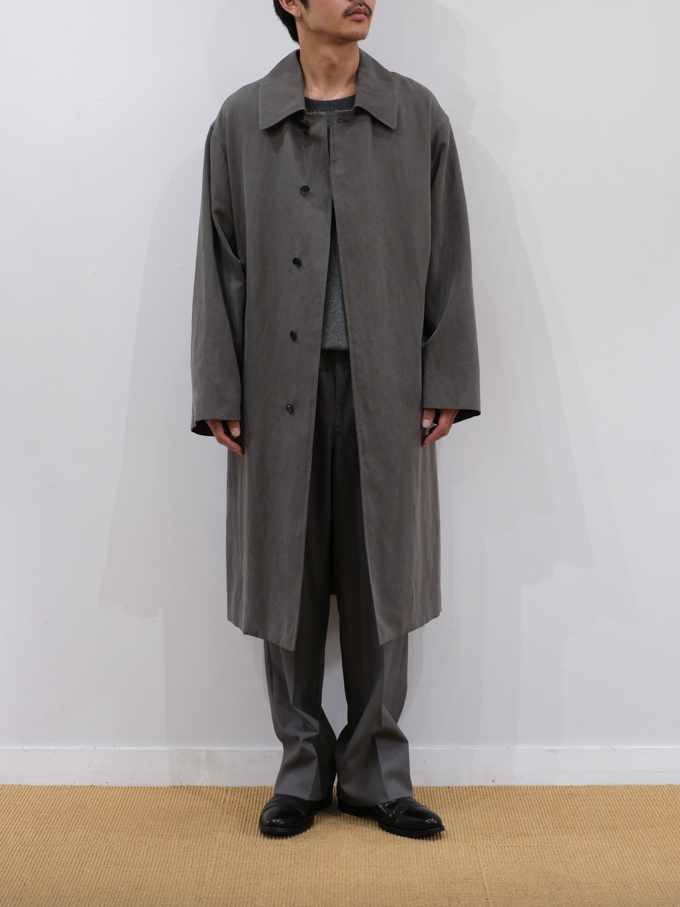 SILK/LINEN FADED GABARDINE BALMACAAN COAT｜HAZE GRAY – Cornier