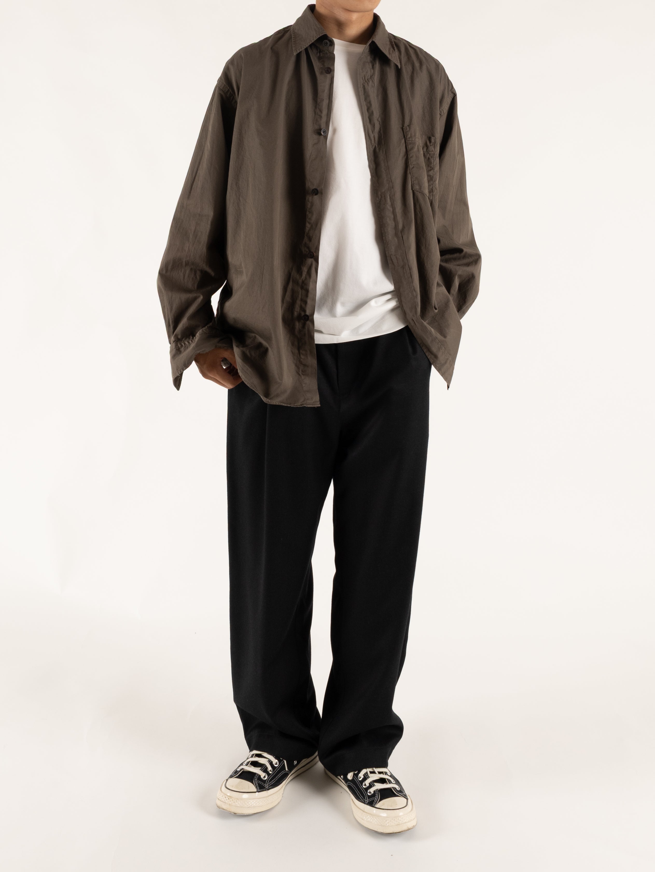 パンツ Cornier Super130's WOOL WIDE PANTS Super130's WORSTED WOOL LIGHT MILLED WIDE PANTS｜TOP BLACK