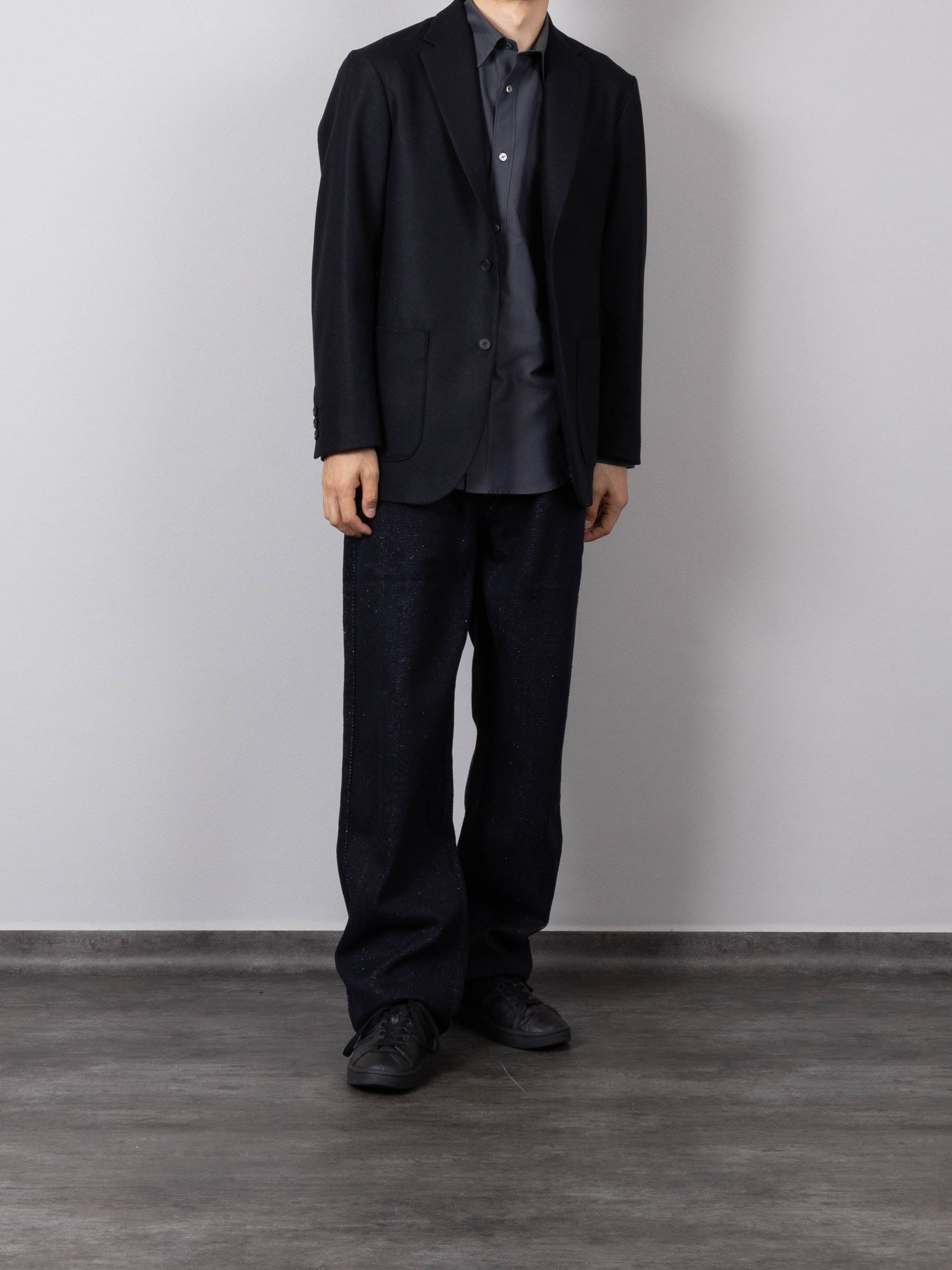 WOOL/CASHMERE COLLEGE FLANNEL TAILORED JACKET｜BLACK