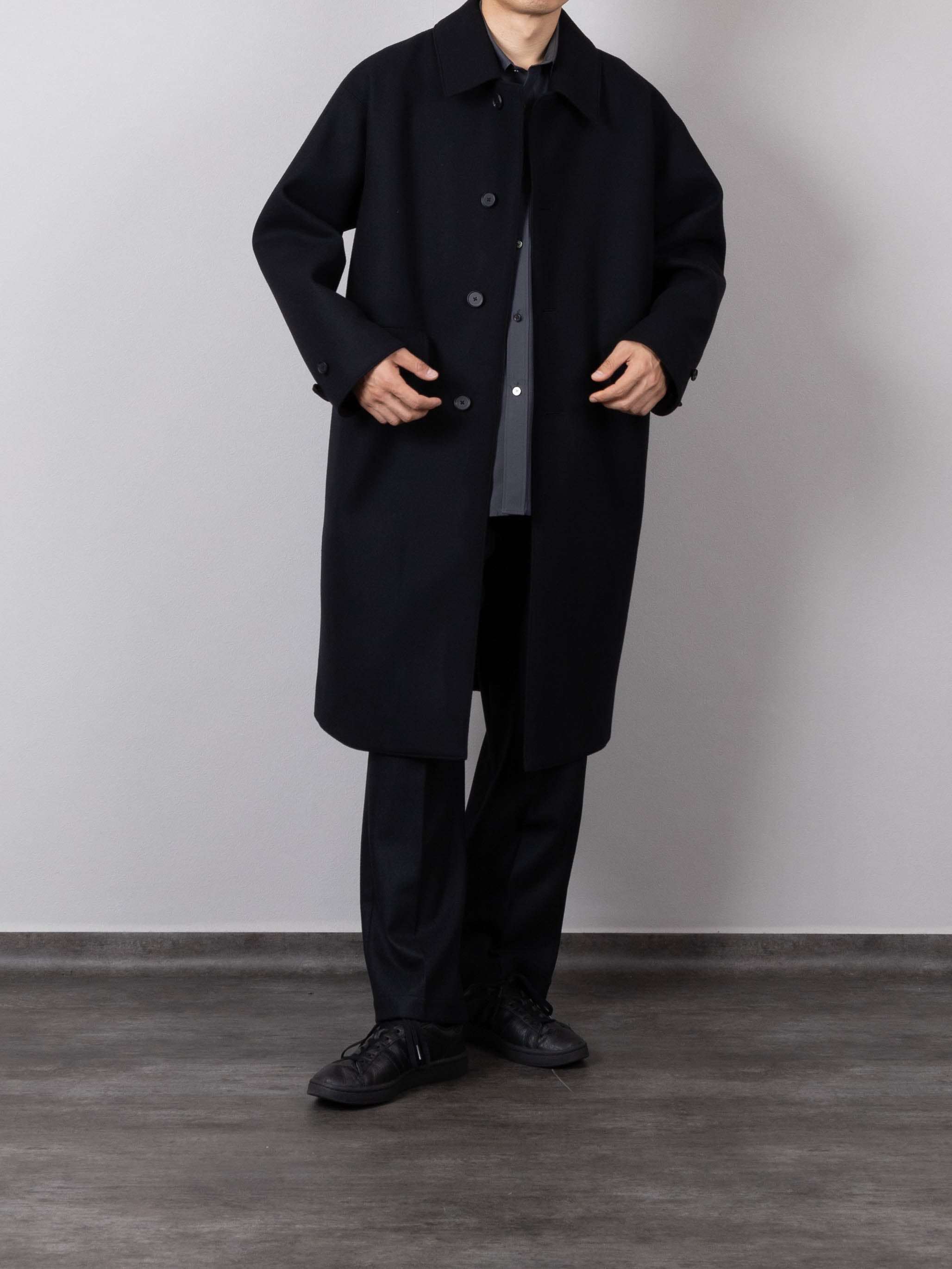 DOUBLE CLOTH Super160' s WOOL LONG COAT｜BLACK – Cornier