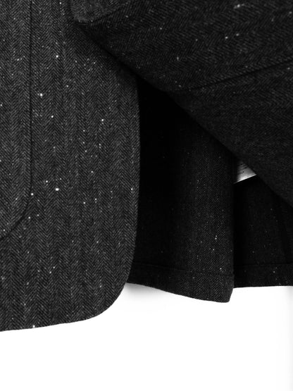 SHETLAND WOOL MIX TWEED WORK JACKET｜BLACK MIX