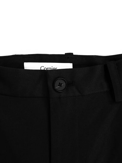 FINX COTTON GABARDINE WIDE PANTS｜BLACK