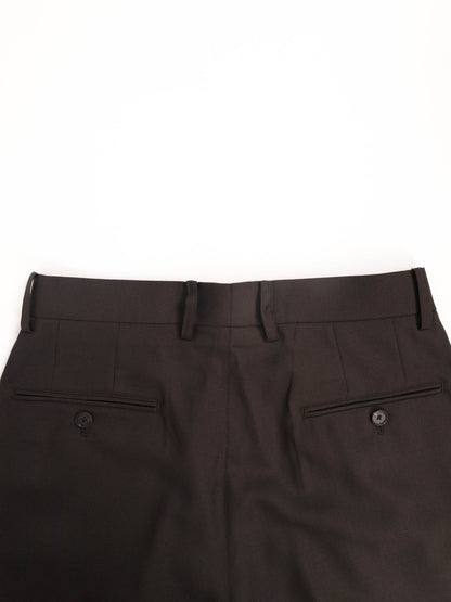 Super130's WORSTED WOOL WIDE SLACKS｜DARK BROWN