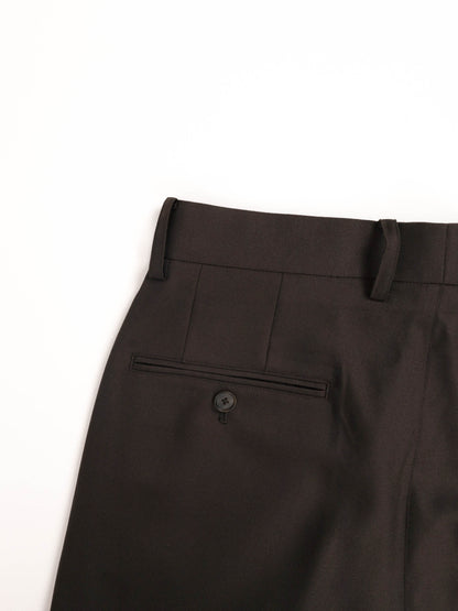 Super130's WORSTED WOOL WIDE SLACKS｜DARK BROWN