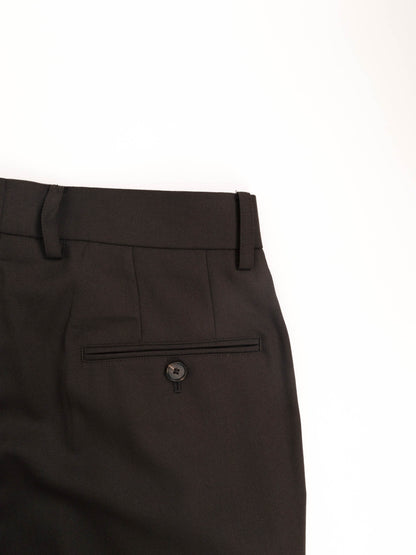 Super130's WORSTED WOOL WIDE SLACKS｜DARK BROWN