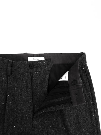 SHETLAND WOOL MIX TWEED SLACKS｜BLACK MIX