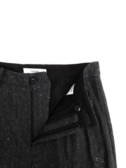 SHETLAND WOOL MIX TWEED WIDE PANTS｜BLACK MIX