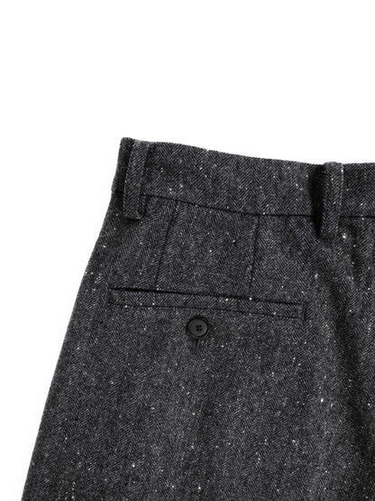 SHETLAND WOOL MIX TWEED WIDE PANTS｜BLACK MIX