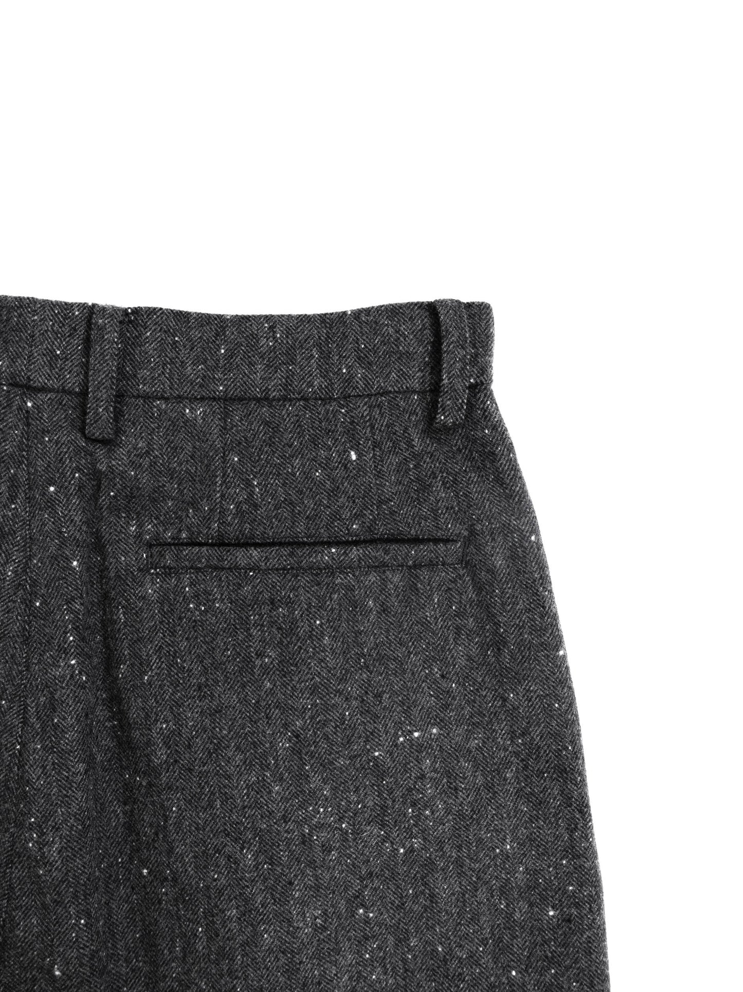 SHETLAND WOOL MIX TWEED WIDE PANTS｜BLACK MIX