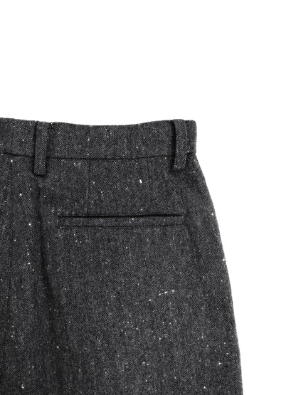 SHETLAND WOOL MIX TWEED WIDE PANTS｜BLACK MIX