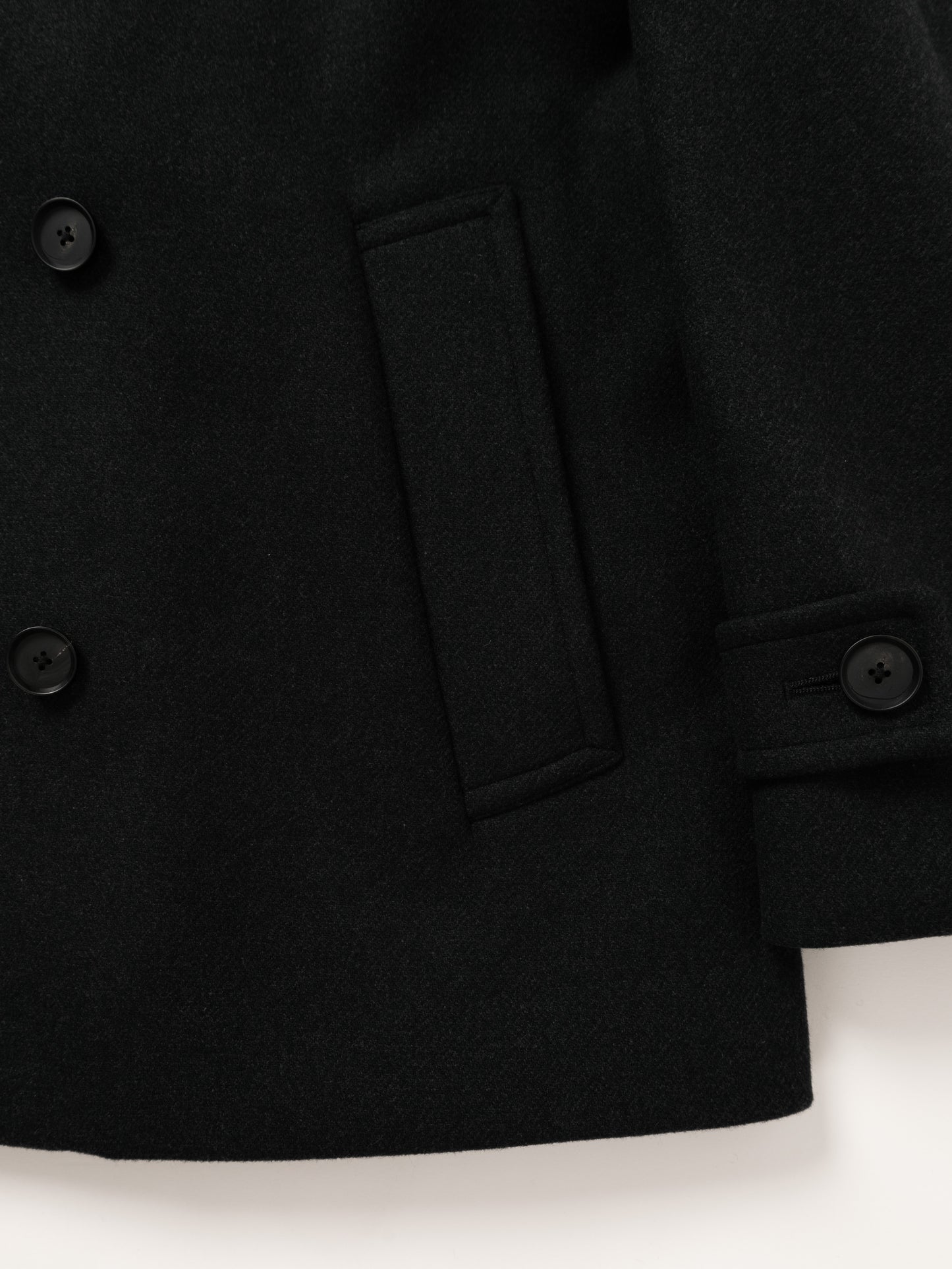 Super160’ s WOOL DOUBLE CLOTH PEA COAT｜TOP BLACK