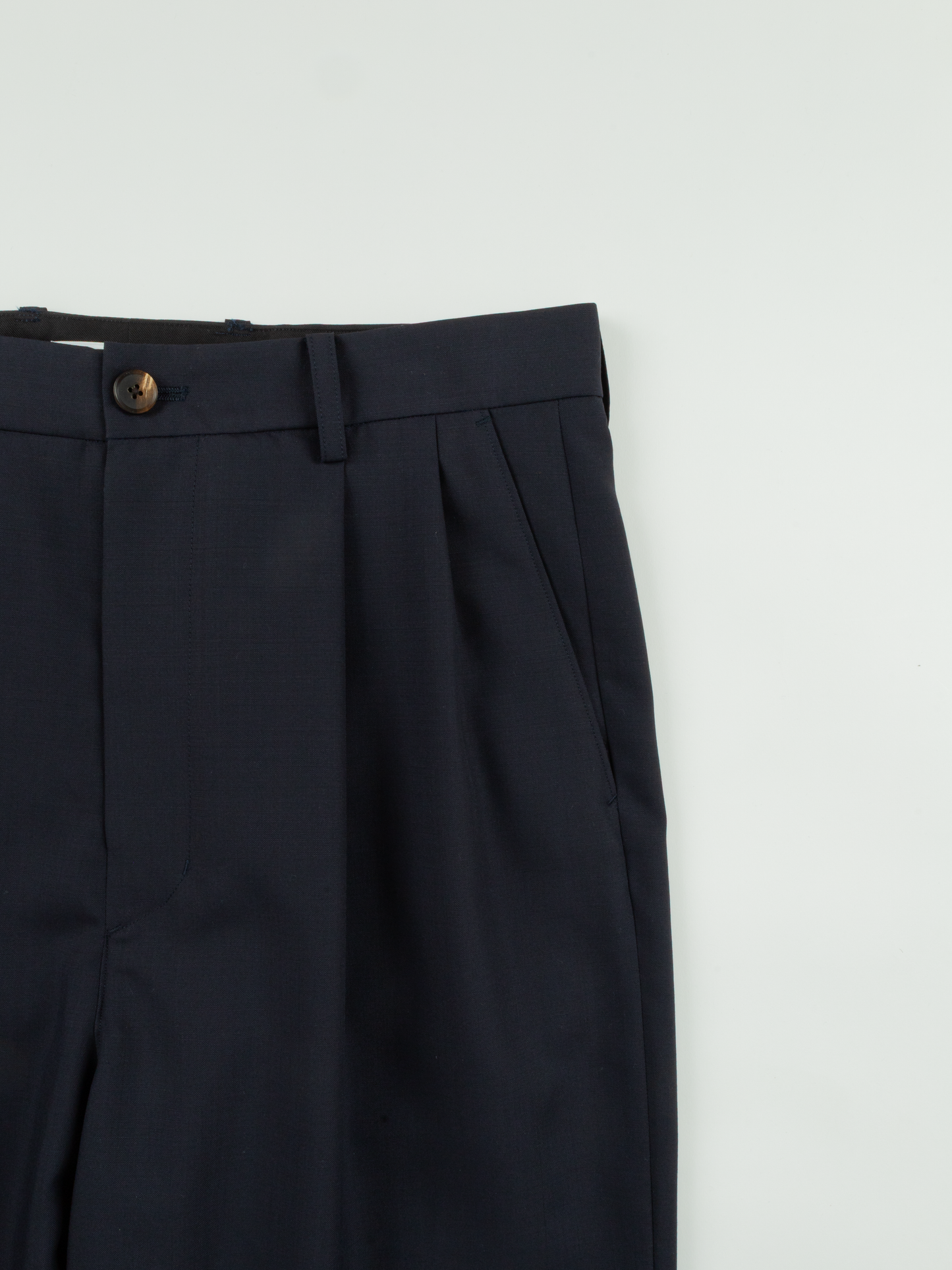 Super160's WOOL/KID MOHAIR WIDE PANTS｜DARK NAVY