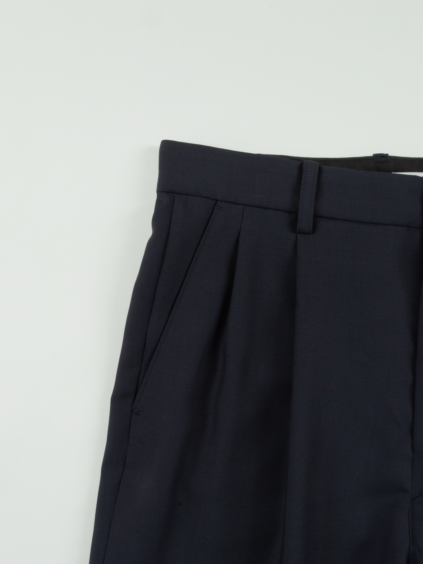 Super160's WOOL/KID MOHAIR WIDE PANTS｜DARK NAVY