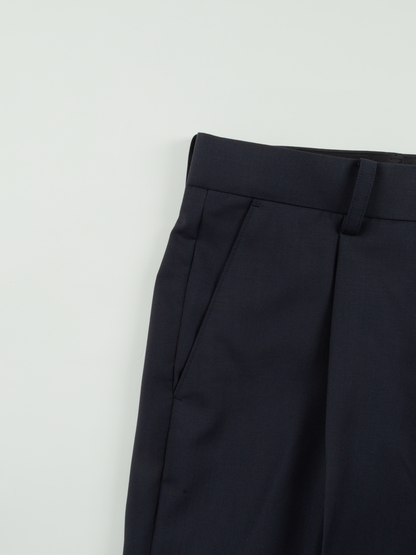 Super160's WOOL/KID MOHAIR SLACKS｜DARK NAVY