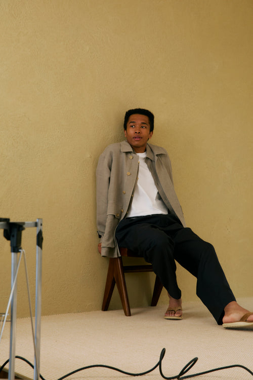 WASHED LINEN TWILL BLOUSON ｜GREIGE