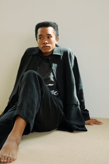WASHED LINEN TWILL BLOUSON ｜BLACK