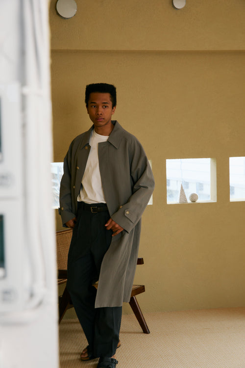 WORSTED WOOL/PAPER BALMACAAN LONG COAT｜GRAY