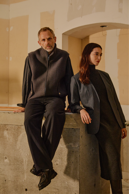 Super140's WOOL /LINEN TWISTED TWEED VEST｜GRAY