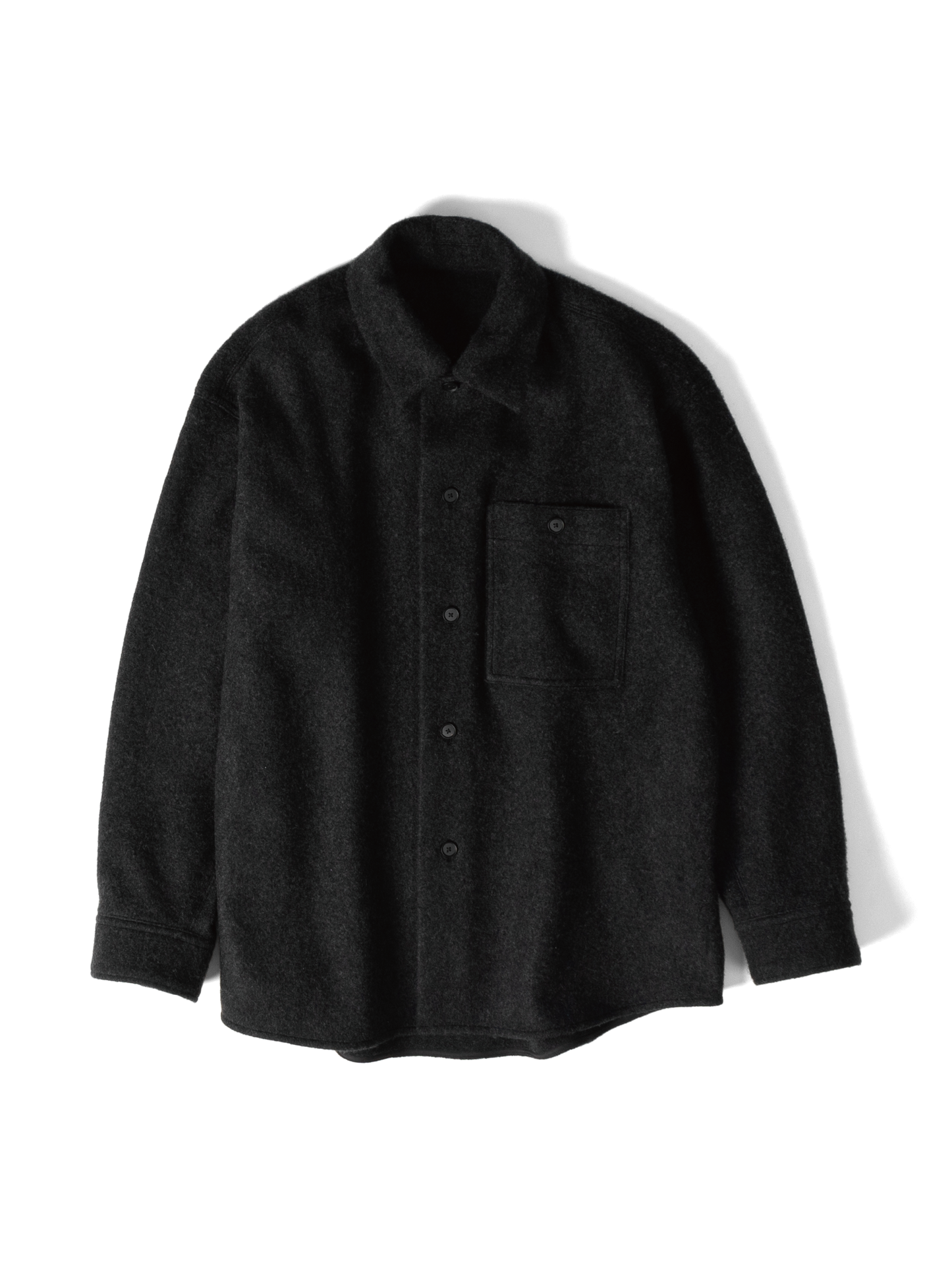 LAMB WOOL CASHMERE MOSSER OVER SHIRTS｜TOP BLACK