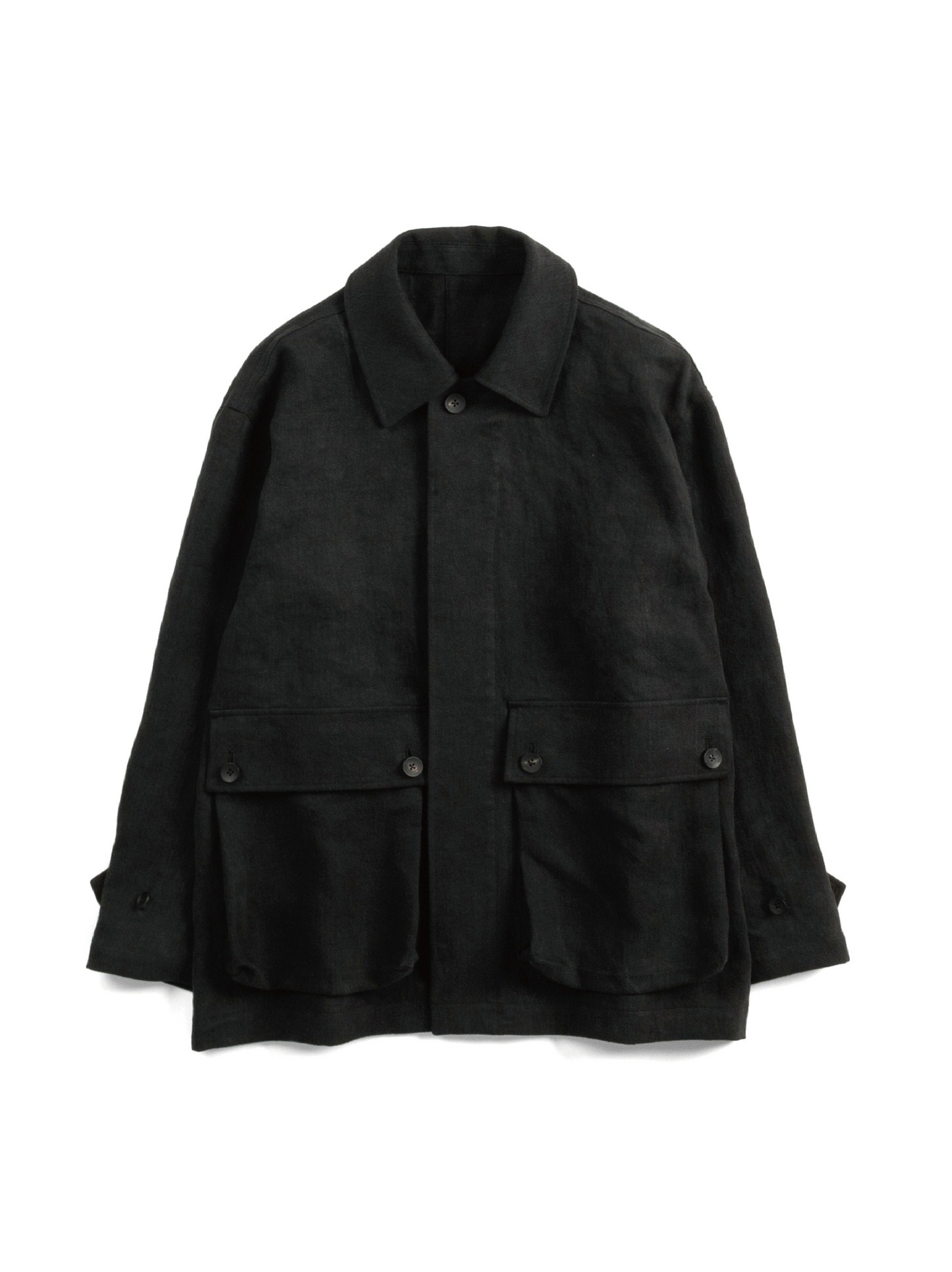 WASHED LINEN TWILL BLOUSON ｜BLACK