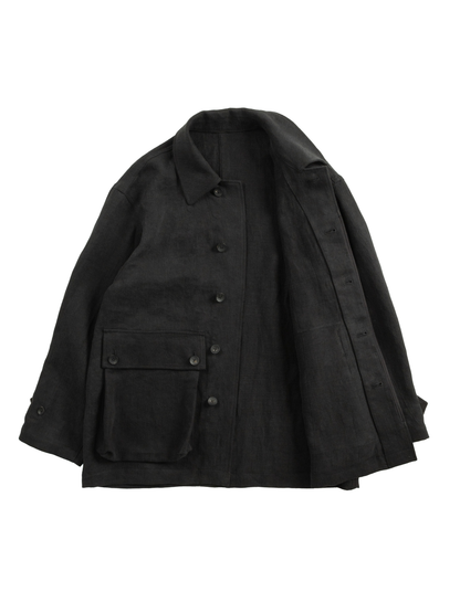 WASHED LINEN TWILL BLOUSON ｜BLACK