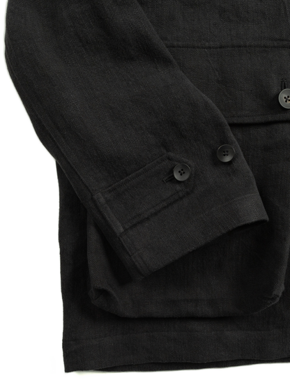 WASHED LINEN TWILL BLOUSON ｜BLACK